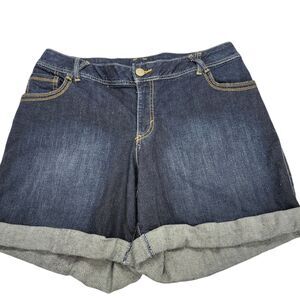 Lane Bryant Blue Jean Shorts Womens 16 Denim Cuffed Embroidered Pockets  Casual